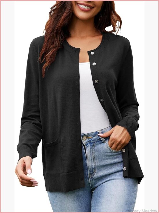 Sweaters - Long Sleeve Knit Open Front Cardigan with Pockets